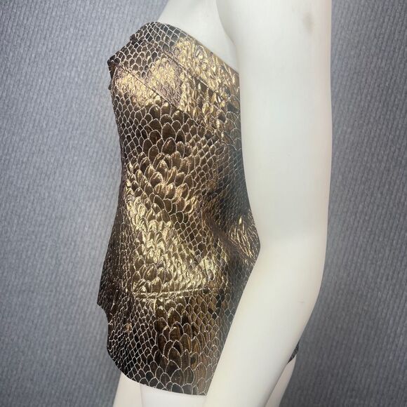 Glam Gold Corset Top Animal Print Shiny Gladiator Womens 4 Sexy Classy Bombshell - Picture 6 of 10